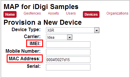 Provision IMEI or MAC